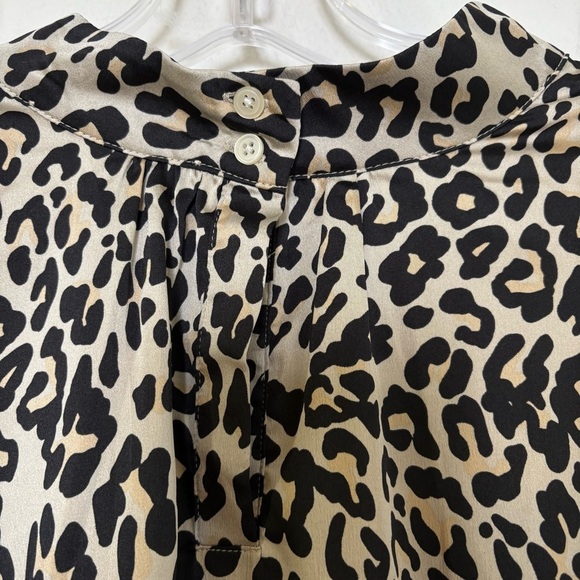 LOFT Leopard Print Silk Feel Silky Mock Neck Long Sleeve Blouse Top Shirt 16 - Picture 4 of 11